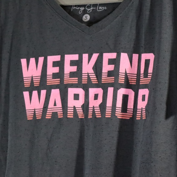 Things She Loves gray speckled Weekend Warrior tshirt, size small - Picture 2 of 9